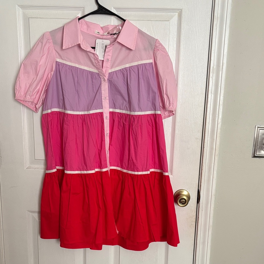 Day + Moon Colorful Women's Tiered Mini Dress Medium New
